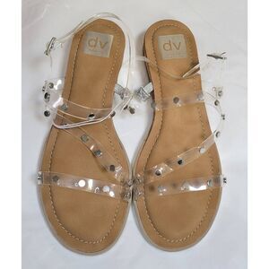 DV By Dolce Vita Clear Silver Studded Buckle Sandals Sz 9 1 Inch Espadrille Wedg